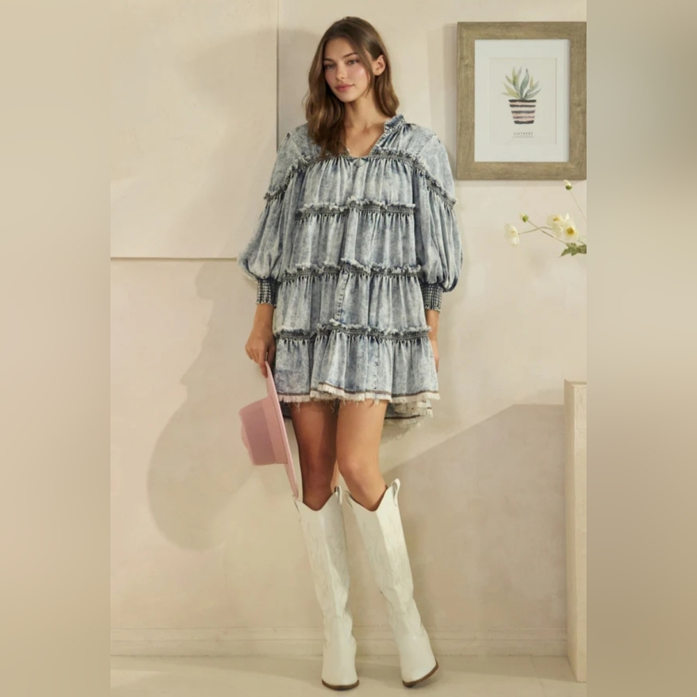 #1293 Oli & Hali WASHED TIERED TENCEL SHORT DRESS - Picture 5 of 10